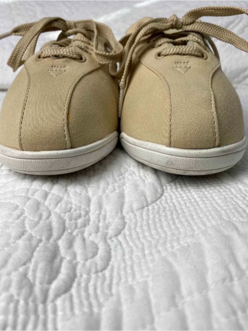 Easy Spirit Beige Canvas Lace-Up Sneakers